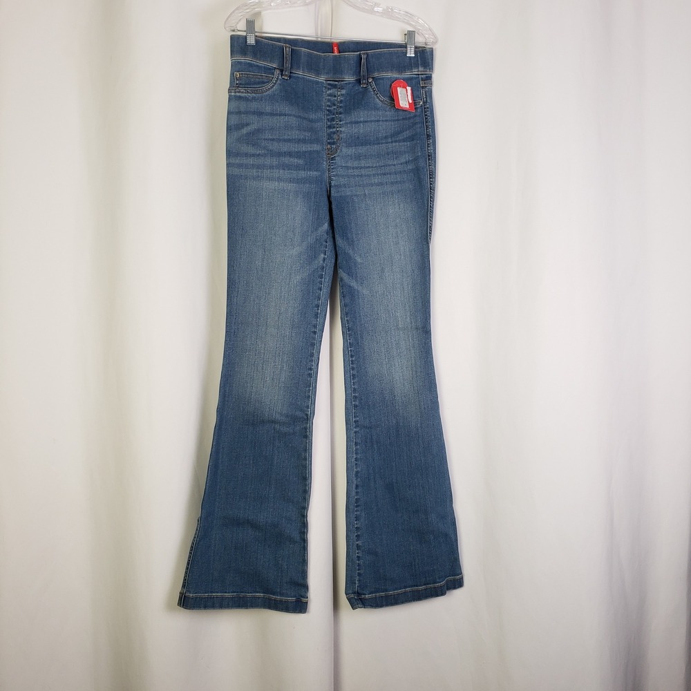 Spanx Flare Jeans Medium Wash Blue High Rise Pull On Shaping Denim 20456R Large
